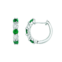 Orecchini a cerchio con Verde smeraldo e diamanti 1 carato in oro bianco 14 carati