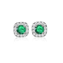 Orecchini a lobo con Verde smeraldo e diamanti taglio rotondo 7 carati in oro bianco 14K
