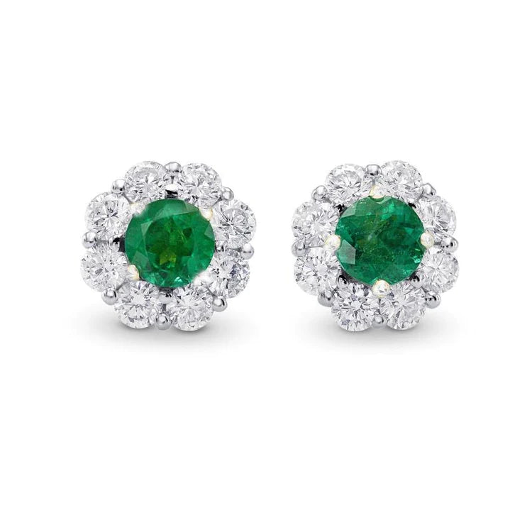 Orecchini a lobo in oro bianco con diamante Verde smeraldo taglio rotondo 5.40 carati