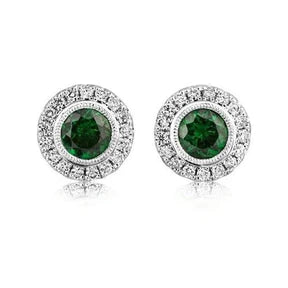 Orecchini a lobo in oro con Verde smeraldo a taglio rotondo da 4 ct con diamante