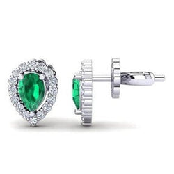 Orecchini a pera con Verde smeraldo a pera con diamante rotondo 5,40 carati WG 14K