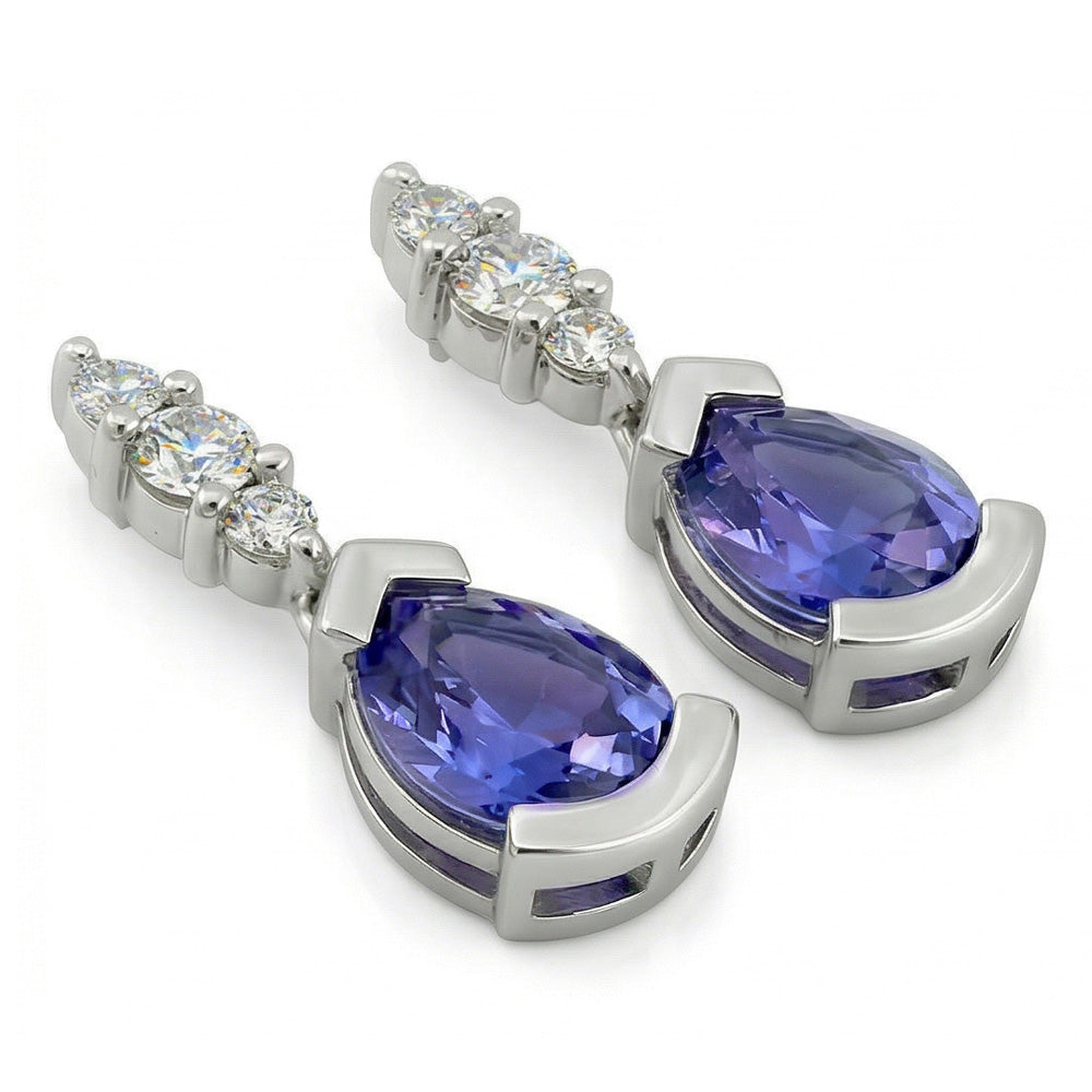 Orecchini con pera e zaffiro di Ceylon taglio rotondo da 4.60 ct con diamanti