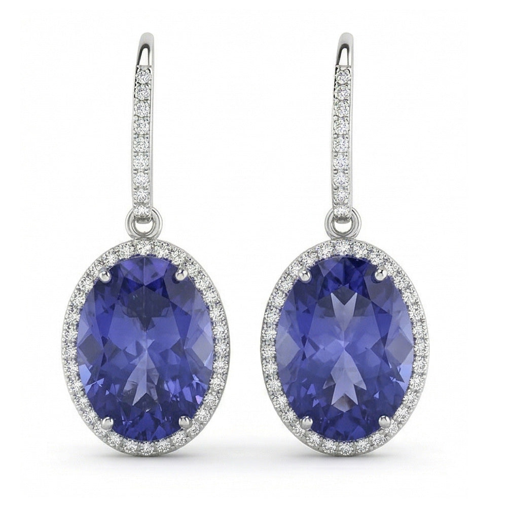 Orecchini con zaffiro Ceylon 5,40 carati e diamanti in oro bianco 14K