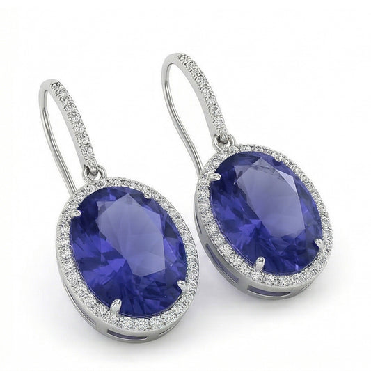 Orecchini con zaffiro Ceylon 5,40 carati e diamanti in oro bianco 14K
