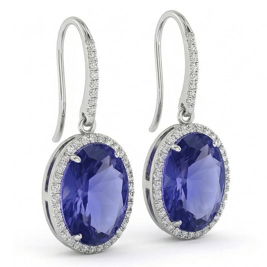 Orecchini con zaffiro Ceylon 5,40 carati e diamanti in oro bianco 14K