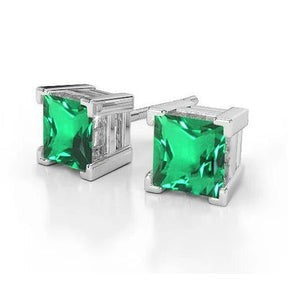 Orecchini da donna con Verde smeraldo in oro bianco da 8 ct. Taglio Princess