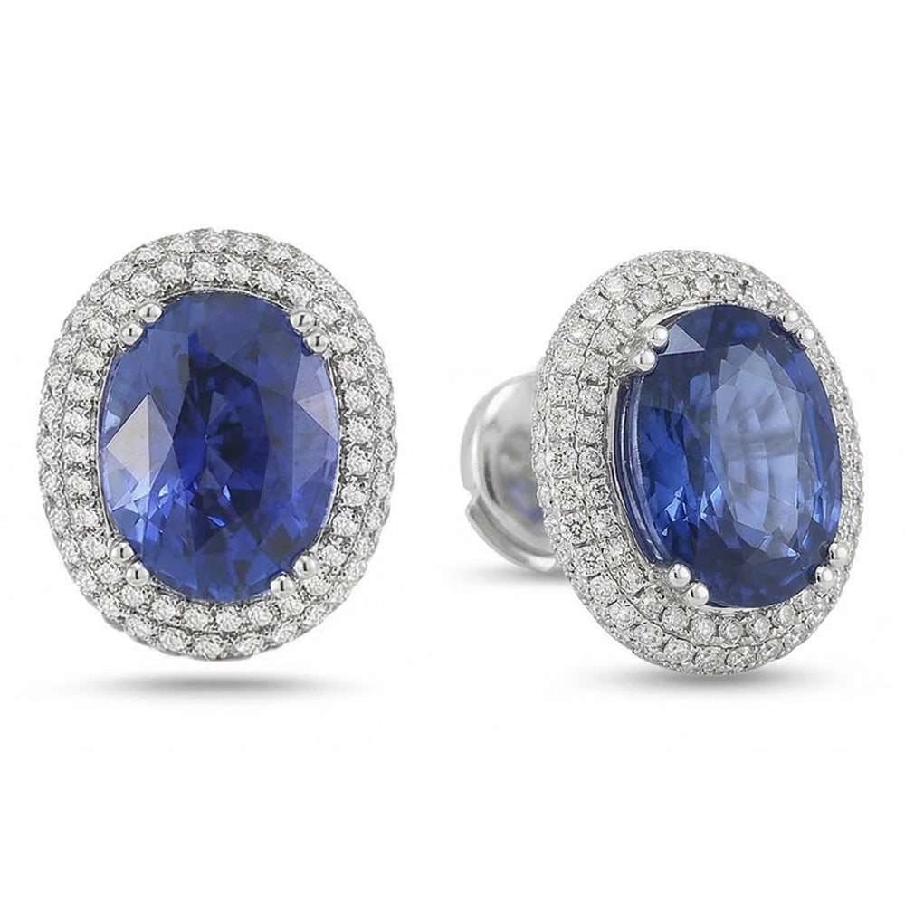 Orecchini da donna con zaffiro 7 carati e diamanti in oro bianco 14K
