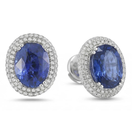 Orecchini da donna con zaffiro 7 carati e diamanti in oro bianco 14K