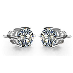Orecchini da donna in oro bianco 14K con diamanti a taglio rotondo scintillante da 4 ct