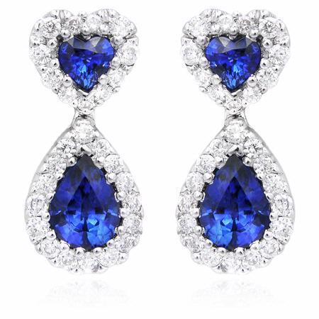 Orecchini pendenti con diamanti e zaffiri blu a pera Oro bianco 14 carati 4.10 ct. - harrychadent.it