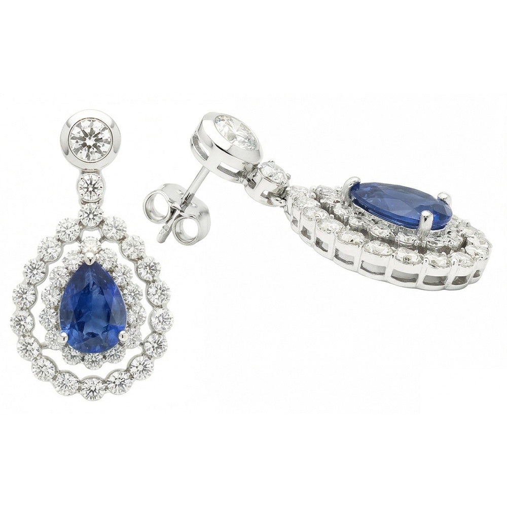 Orecchini pendenti con zaffiri dello Sri Lanka da 5,50 carati e diamanti con taglio a pera in Oro 14K