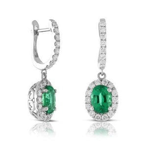 Orecchini pendenti da donna in oro bianco 14K con Verde smeraldo e diamanti da 6.28 ct