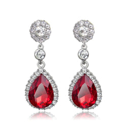 Orecchini pendenti da donna in oro bianco 14K con diamanti e rubini rossi da 8.60 ct