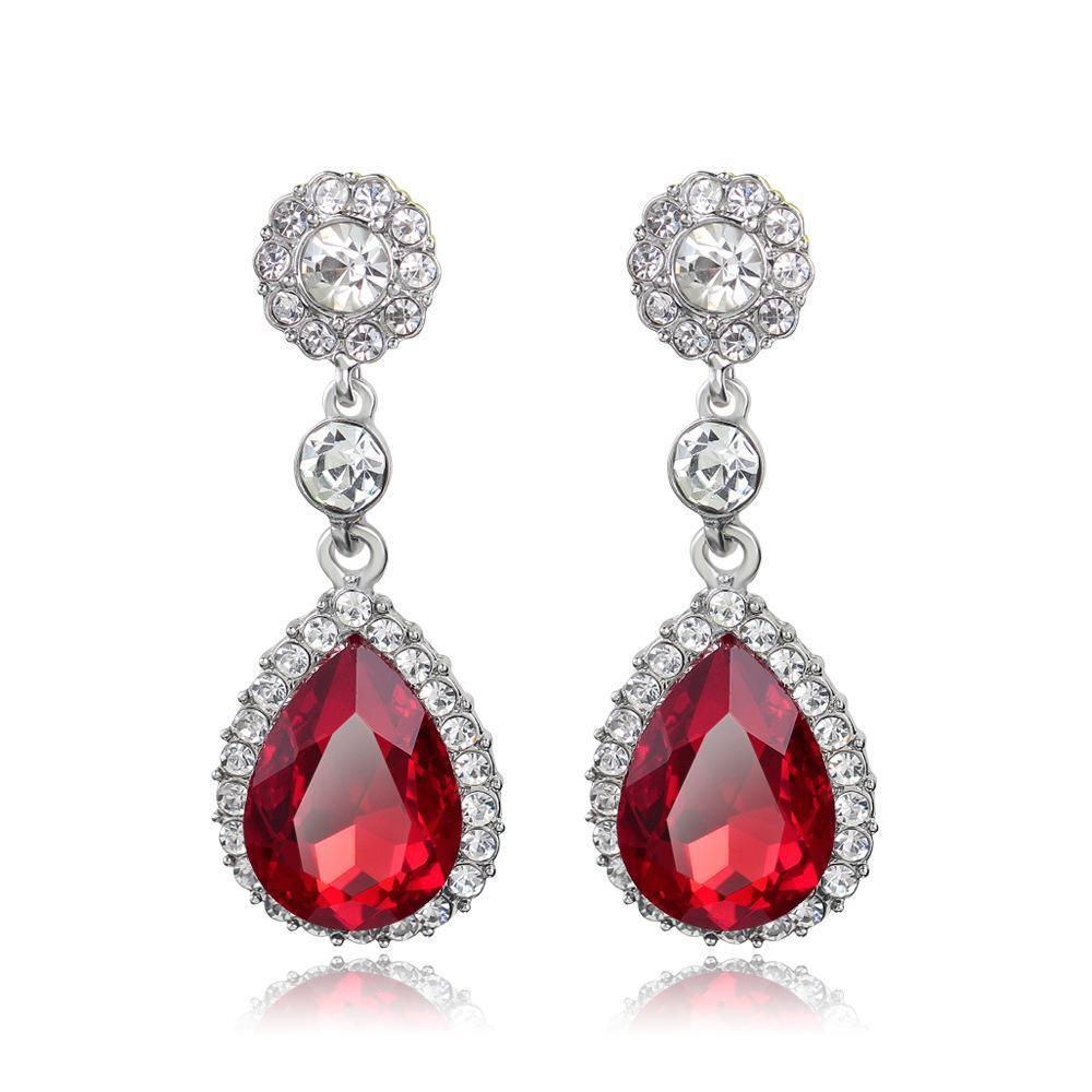 Orecchini pendenti da donna in oro bianco 14 carati con diamanti e rubini rossi da 8.62 ct - harrychadent.it