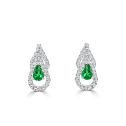 Orecchini pendenti in oro bianco 14K con Verde smeraldo a pera e diamanti da 5.50 carati