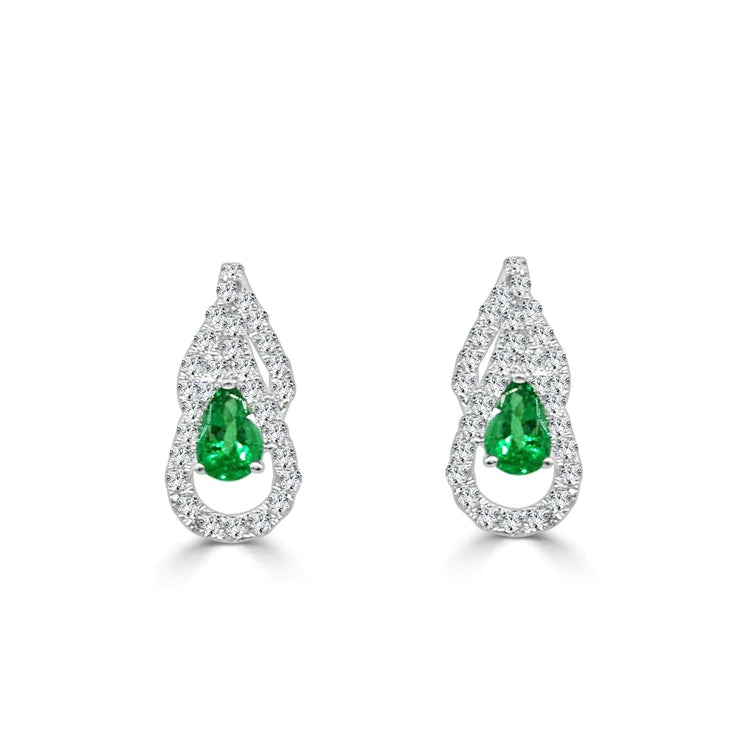 Orecchini pendenti in oro bianco 14K con Verde smeraldo a pera e diamanti da 5.50 carati