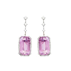 Orecchini pendenti in oro bianco 14K con kunzite rosa da 37.08 ct con diamanti