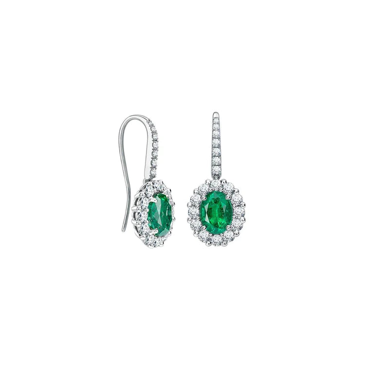 Orecchini pendenti in oro bianco con Verde smeraldo da 4.94 carati e diamanti