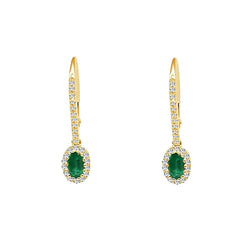 Orecchini pendenti in oro giallo 14K con Verde smeraldo e diamanti 6 carati