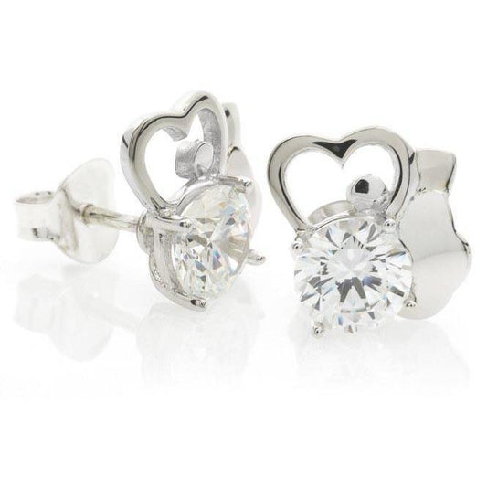 Orecchini A Bottone A Forma Di Cuore Con Naturale Diamanti Taglio Rotondo 4 Carati In Oro Bianco