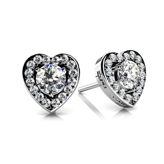 Orecchini A Bottone A Forma Di Cuore Con Splendidi Vero Diamanti Taglio Rotondo Da 2.90 Ct
