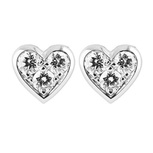 Orecchini A Bottone A Forma Di Cuore In Oro Bianco 14K Da 2,10 Ct Con Naturale Diamanti A Taglio Rotondo