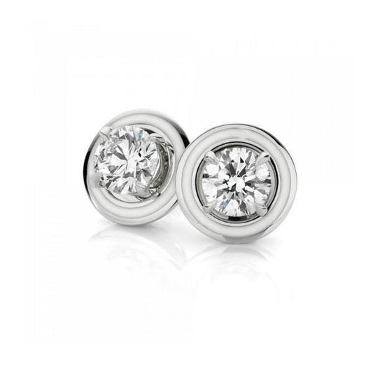 Orecchini A Bottone Con Artiglio D'Aquila Con Naturale Diamante Da 2,20 Ct In Oro Bianco 14K A Taglio Brillante