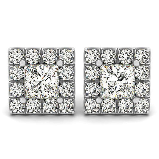 Orecchini A Bottone Da Donna Con Naturale Diamanti Taglio Principessa E Taglio Rotondo, 3,20 Ct. WG 14K
