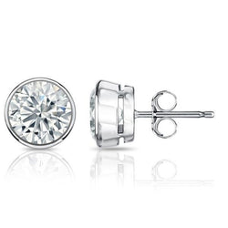 Orecchini A Bottone Da Donna Con Vero Diamanti A Taglio Rotondo, Oro Bianco 14K Da 3,50 Ct