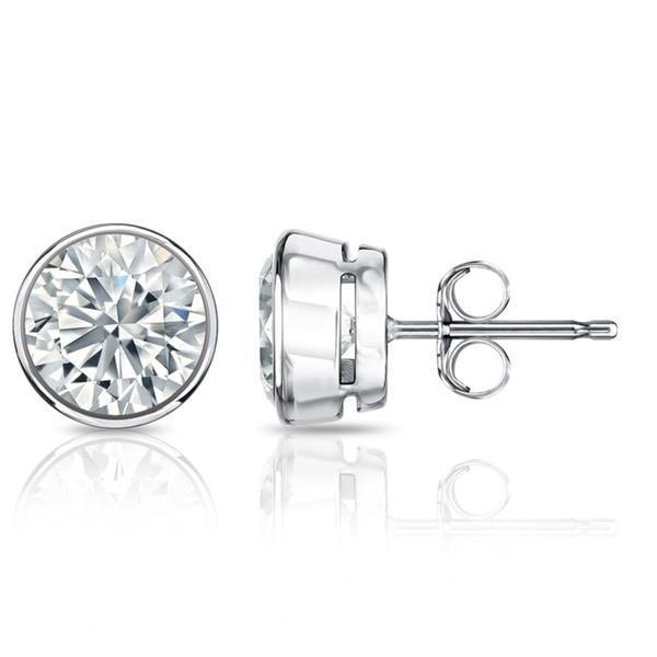 Orecchini A Bottone Da Donna Con Vero Diamanti A Taglio Rotondo, Oro Bianco 14K Da 3,50 Ct