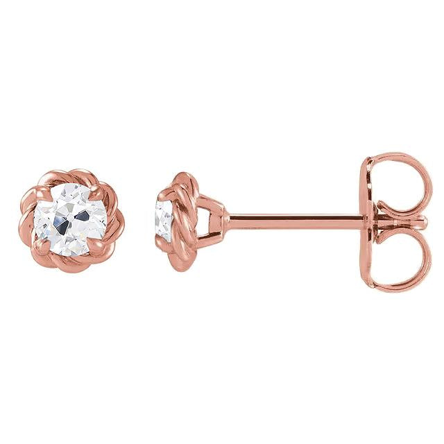 Orecchini A Bottone Eagle Claw Prongs Naturale Diamante A Taglio Vecchio Da 4 Ct Twisted Style Push-back Oro Rosa