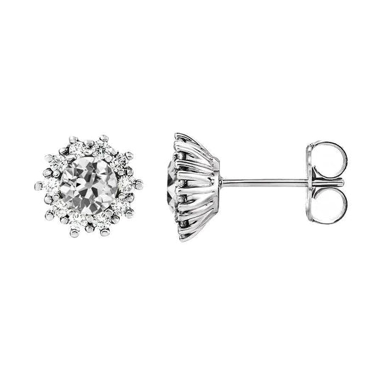 Orecchini A Bottone Halo 4 Carati Vecchio Minatore Genuino Diamante Flower Style Push Backs