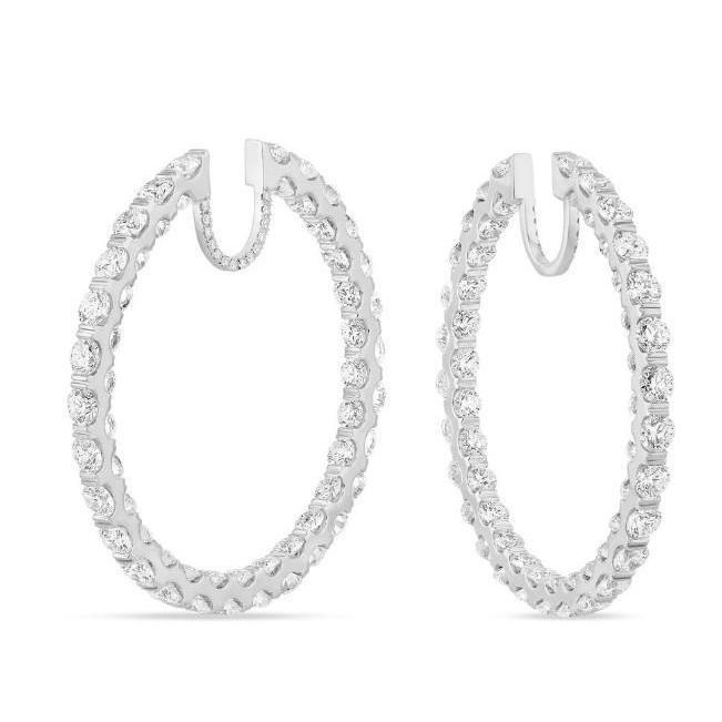 Orecchini A Cerchio Da Donna Con Naturale Diamanti Scintillanti Da 8.50 Carati In Oro Bianco 14K