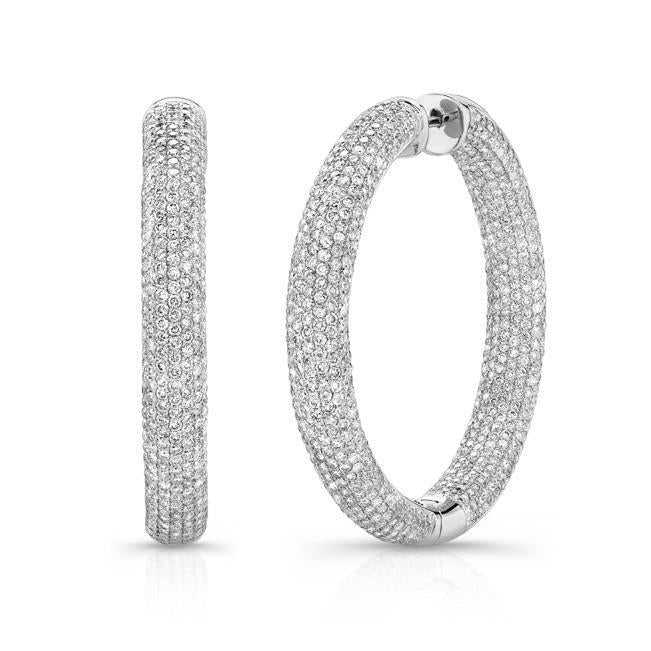 Orecchini A Cerchio Da Donna Con Vero Diamanti Rotondi Piccoli 8.50 Carati Oro Bianco 14K