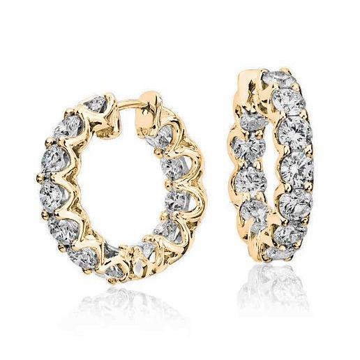 Orecchini A Cerchio Da Donna In Oro 14K Con Vero Diamanti Taglio Brillante Da 3,60 Carati