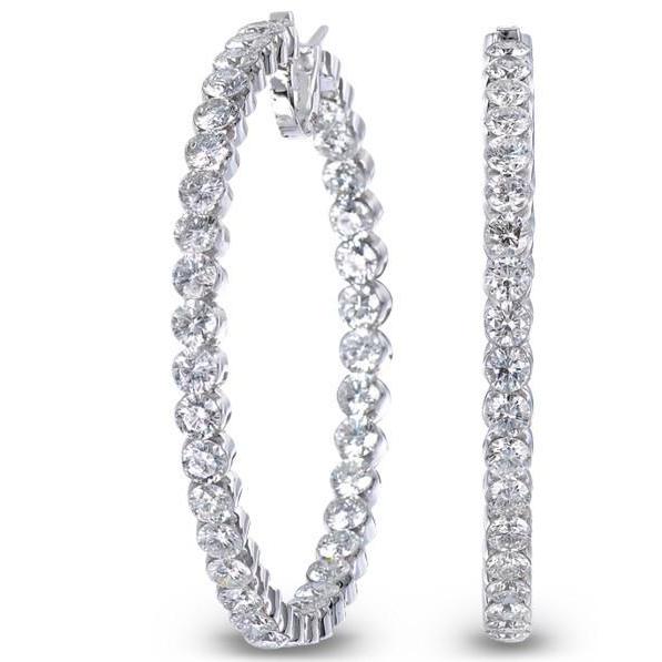 Orecchini A Cerchio Da Donna In Oro Bianco 14K Con Vero Diamanti Taglio Brillante Da 7 Ct