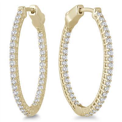 Orecchini A Cerchio Da Donna In Oro Giallo 14K 3.50 Carati Con Vero Diamanti Scintillanti