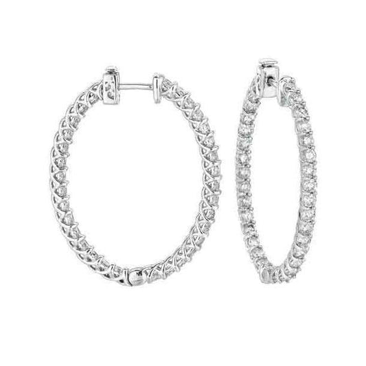 Orecchini A Cerchio Da Donna Scintillanti Con Genuino Diamanti A Taglio Rotondo Da 4,50 Ct, Oro Bianco