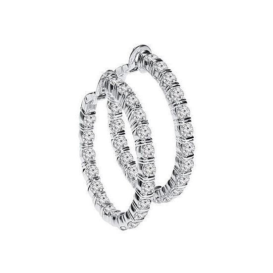 Orecchini A Cerchio Da Donna, Taglio Rotondo, 4,70 Carati, Naturale Diamanti, Oro Bianco 14K