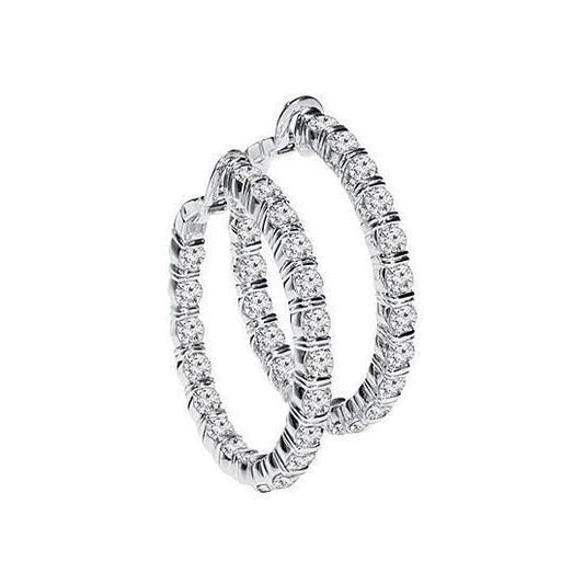 Orecchini A Cerchio Da Donna, Taglio Rotondo, 4,70 Carati, Naturale Diamanti, Oro Bianco 14K