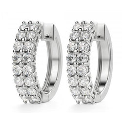 Orecchini A Cerchio In Oro Bianco 14K 4,50 Carati Con Naturale Diamanti A Taglio Rotondo Da Donna