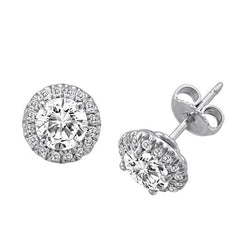Orecchini A Lobo Con Naturale Diamante Rotondo A Taglio Brillante, 2,80 Ct. Oro Bianco 14K