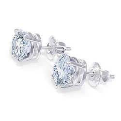 Orecchini A Lobo Con Naturale Diamanti Taglio Rotondo 2 Carati In Oro Bianco 14K