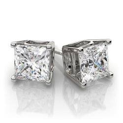 Orecchini A Lobo Con Scintillanti Genuino Diamanti Taglio Princess Da 5,00 Ct, Oro Bianco 14K