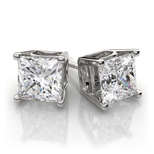 Orecchini A Lobo Con Scintillanti Genuino Diamanti Taglio Princess Da 5,00 Ct, Oro Bianco 14K