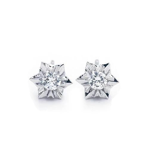Orecchini A Lobo Con Vero Diamante Taglio Brillante Rotondo 1 Carato 14K Oro Bianco