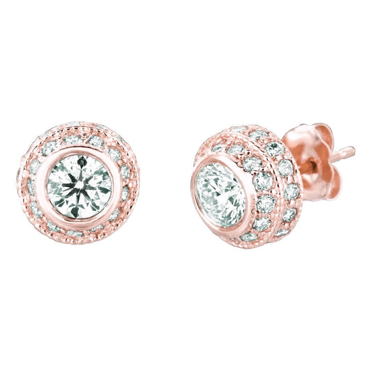 Orecchini A Lobo Con Vero Diamanti 3 Carati Rosa 14K