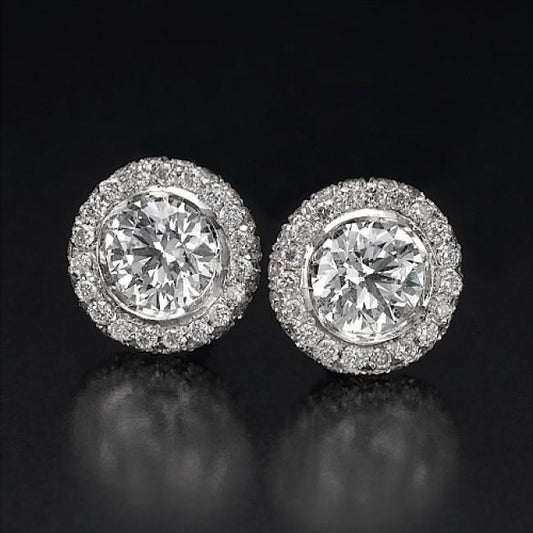 Orecchini A Lobo Da Donna Con Vero Diamanti A Taglio Rotondo Da 4,80 Carati, Oro Bianco 14K