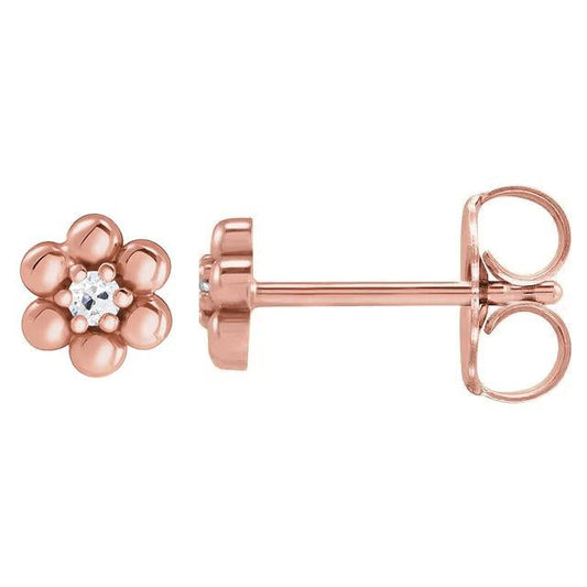 Orecchini A Lobo Stile Fiore 2 Carati Vecchio Minatore Vero Diamantes Rose Gold