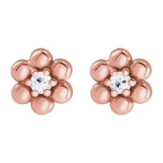 Orecchini A Lobo Stile Fiore 2 Carati Vecchio Minatore Vero Diamantes Rose Gold